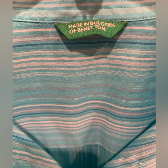 United Colors of Benetton Striped Blue Cotton Button-down Shirt Medium - Picture 3 of 3